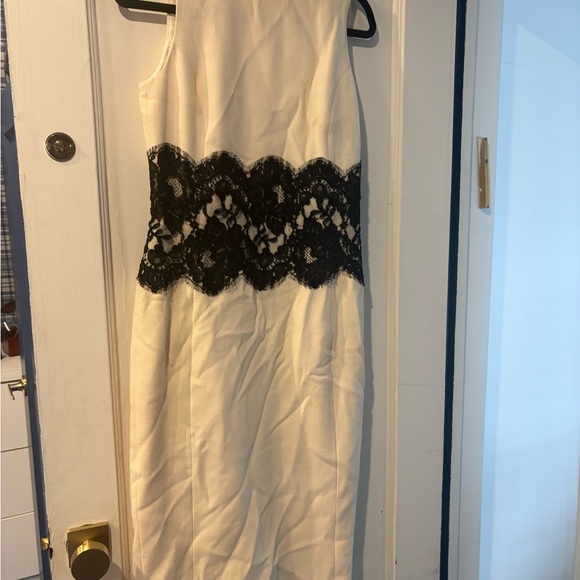 Michael Kors Collection Cream Midi Dress with Black Lace Waist